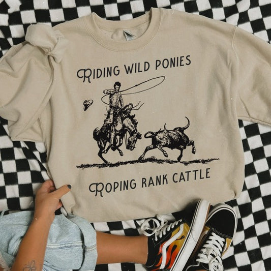 Riding Wild Ponies, Roping Rank Cattle Graphic Tee